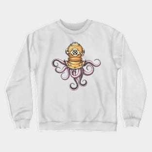 Engraving Tattoo of Octopus in Retro Diving Helmet Crewneck Sweatshirt